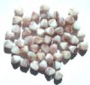 50 8mm White &  Light Amethyst Marble Three Sided Bicone Beads